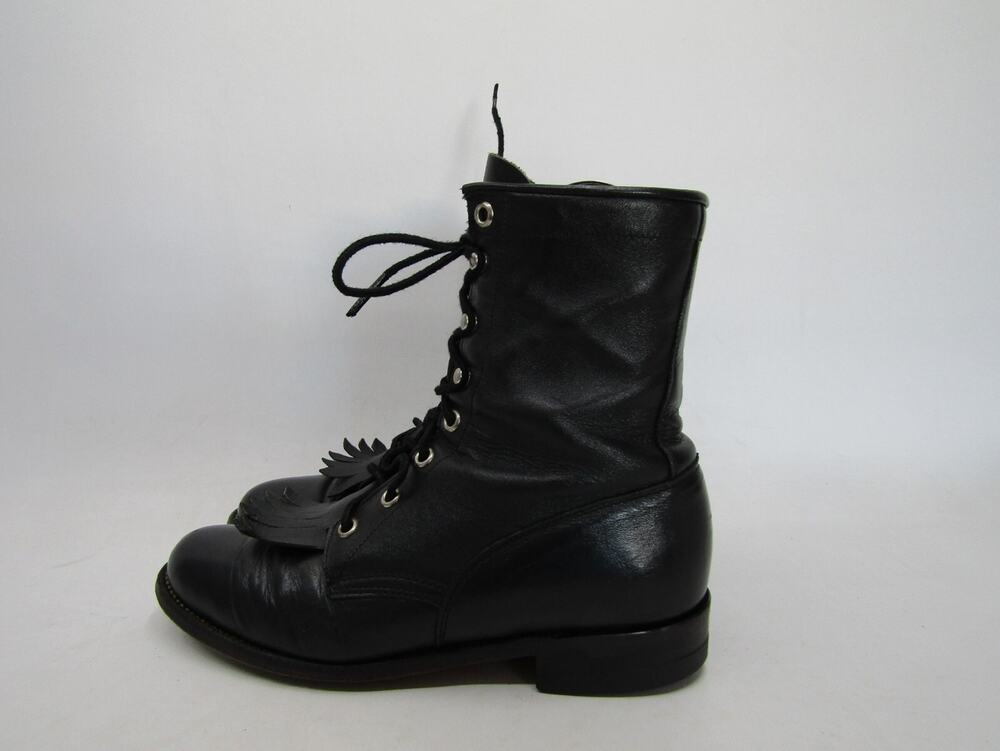JUSTIN Womens Size 6 B Black Leather Laces Kilt Cowboy Western Boots